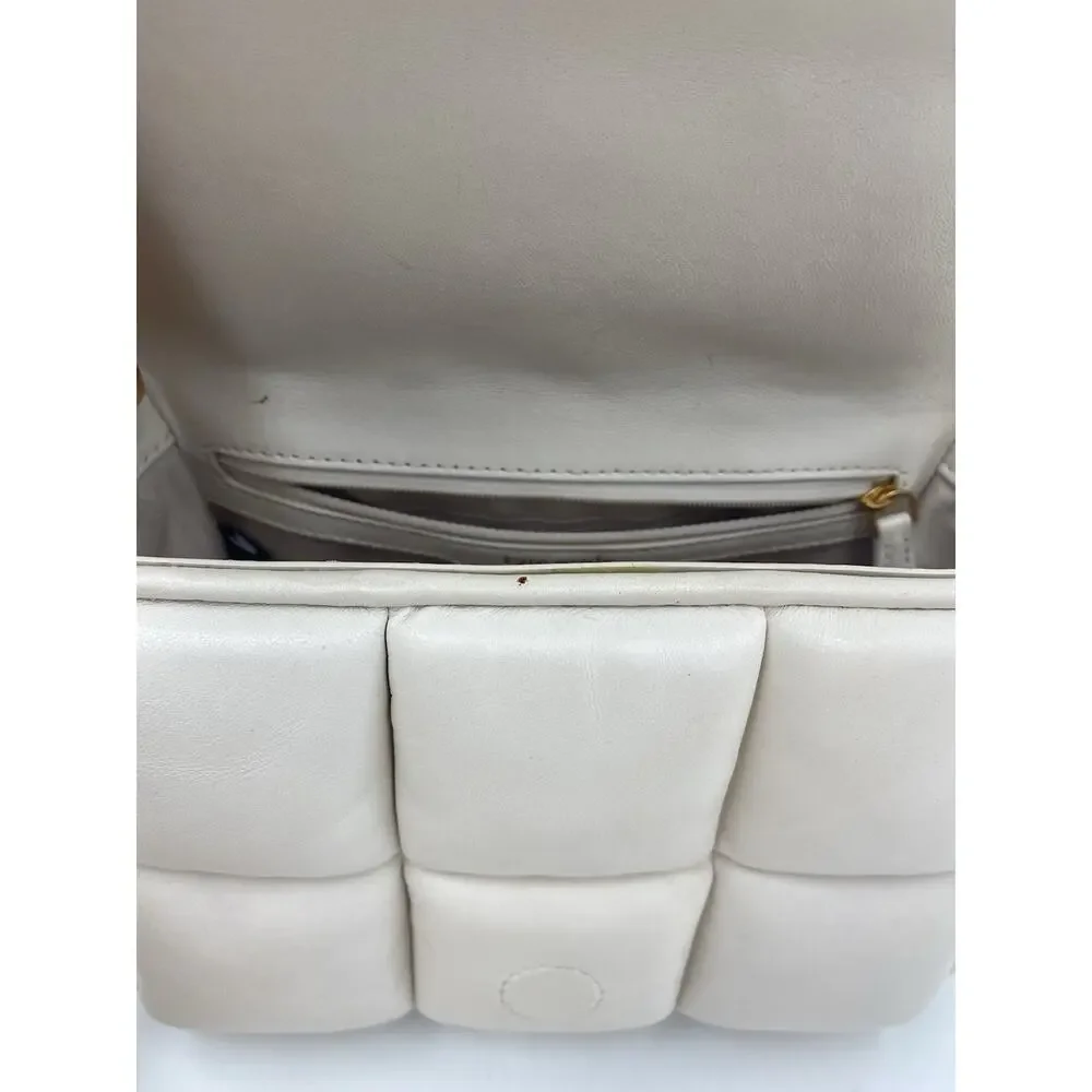 Kate Spade Boxxy Crossbody Bag East West Ivory Navy Blue Woven Puffy Leather